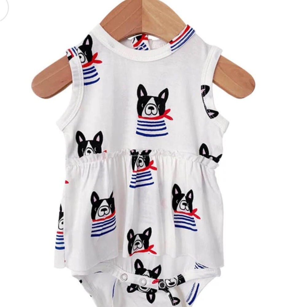 Spearmint Love Sleeveless Skirted Bodysuit, Frenchie the Dog - newborn